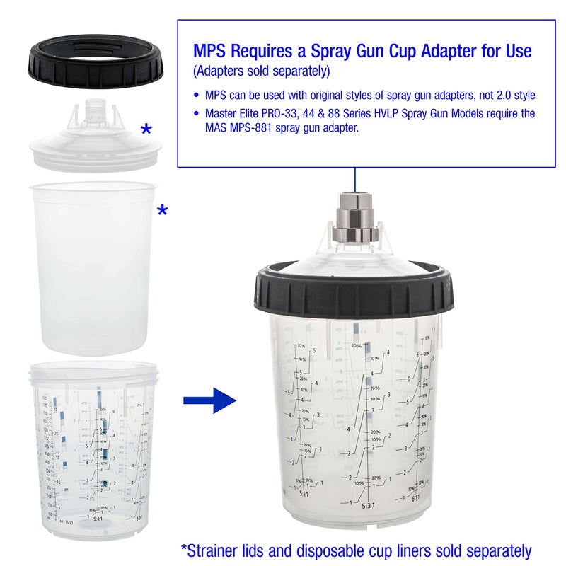 Master Airbrush Master Paint System MPS, 4 Pack Set of Large Size 27 Ounce (800ml) Hard Cups and Retainer Rings - 4 Hard Cups and 4 Rings for Use with The MPS Disposable Paint Spray Gun Cup Liners and Lid System - Image 3